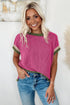 Retro Vibe Contrast Trim Corded Knit Short Sleeve Top